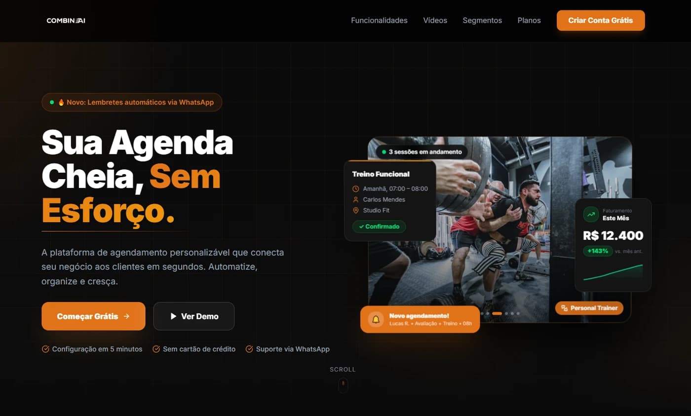 Plataforma CombinaAí — Agendamento · SaaS desenvolvida pela Wings Tech
